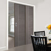 Chocolate Grey Alcaraz Staffetta Twin Telescopic Pocket Doors - Prefinished