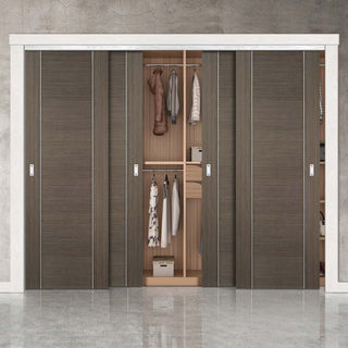 Image: Four Sliding Wardrobe Doors & Frame Kit - Alcaraz Chocolate Grey Door - Prefinished