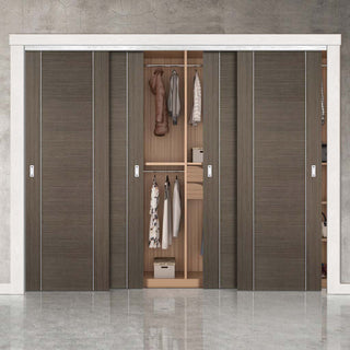 Image: Four Sliding Wardrobe Doors & Frame Kit - Alcaraz Chocolate Grey Door - Prefinished