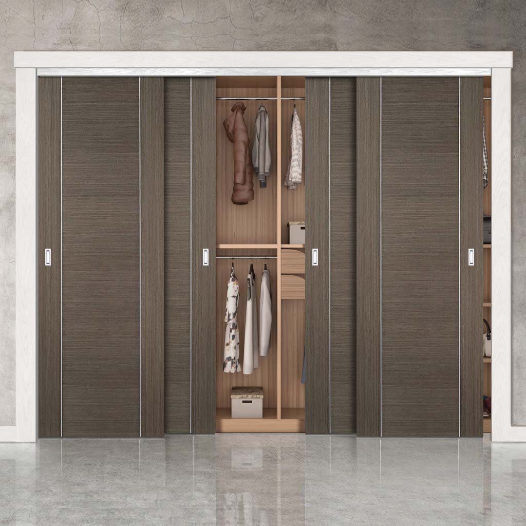 Minimalist Wardrobe Door & Frame Kit - Four Alcaraz Chocolate Grey Doors - Prefinished