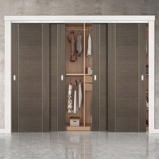 Image: Minimalist Wardrobe Door & Frame Kit - Four Alcaraz Chocolate Grey Doors - Prefinished
