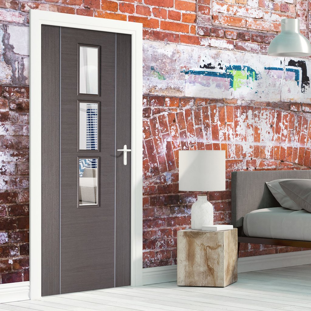 Contemporary grey glazed interior door