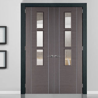 Image: Bespoke Chocolate Grey Alcaraz Door Pair - Clear Glass - Prefinished