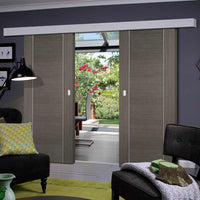 Double Sliding Door & Wall Track - Alcaraz Chocolate Grey Doors - Prefinished
