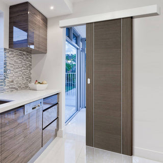 Image: Single Sliding Door & Wall Track - Alcaraz Chocolate Grey Door - Prefinished