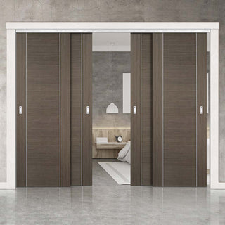 Image: Four Sliding Doors and Frame Kit - Alcaraz Chocolate Grey Door - Prefinished