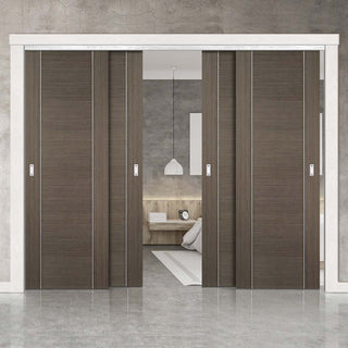 Image: Bespoke Thruslide Chocolate Grey Alcaraz Door - 4 Sliding Doors and Frame Kit - Prefinished