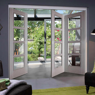 Image: Three Folding Doors & Frame Kit - Vancouver Light Grey 2+1 - Clear Glass - Prefinished