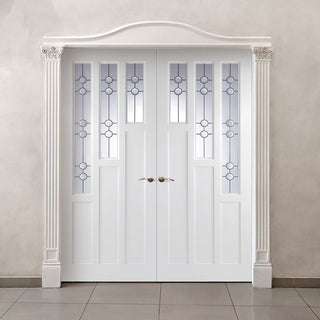 Image: Alexander Lightly Grained Internal PVC Door Pair - Clova Style Sandblasted Glass