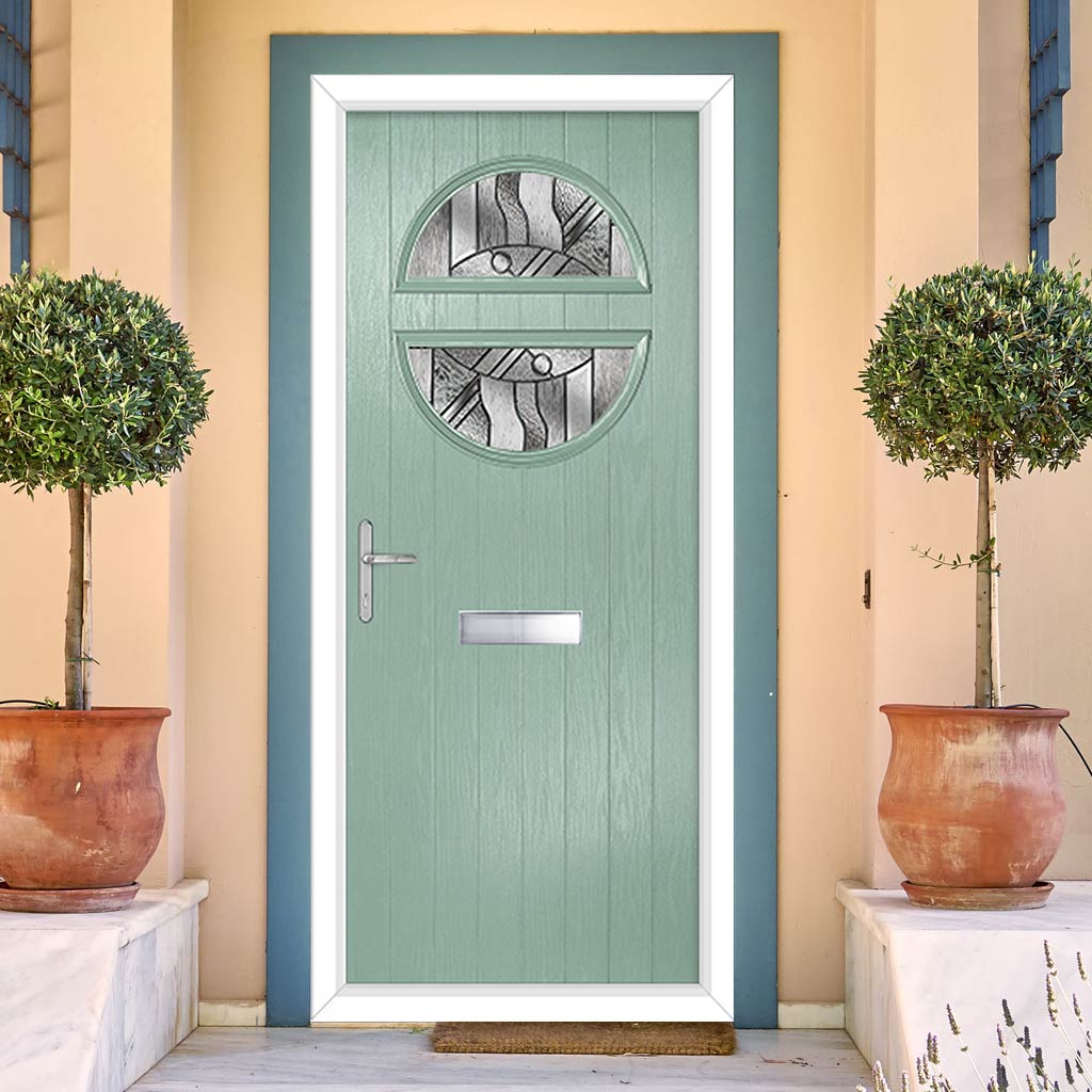 Cottage Style Alfetta 2 Composite Front Door Set with Abstract Glass - Shown in Chartwell Green