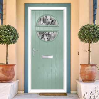 Image: Cottage Style Alfetta 2 Composite Front Door Set with Abstract Glass - Shown in Chartwell Green