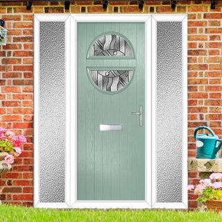 Image: Cottage Style Alfetta 2 Composite Front Door Set with Double Side Screen - Abstract Glass - Shown in Chartwell Green