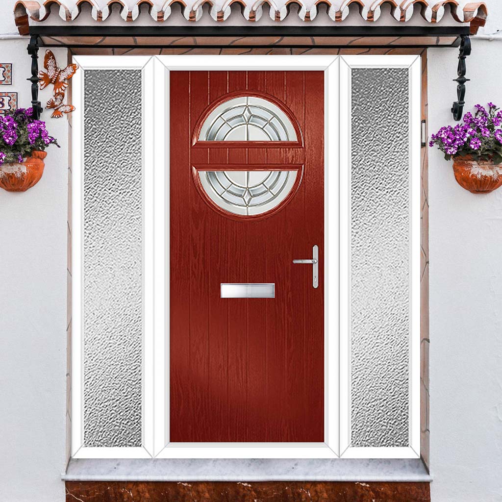 Cottage Style Alfetta 2 Composite Front Door Set with Double Side Screen - Mirage Glass - Shown in Red