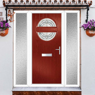 Image: Cottage Style Alfetta 2 Composite Front Door Set with Double Side Screen - Mirage Glass - Shown in Red