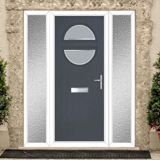 Image: Cottage Style Alfetta 2 Composite Front Door Set with Double Side Screen - Ice Edge Glass - Shown in Slate Grey