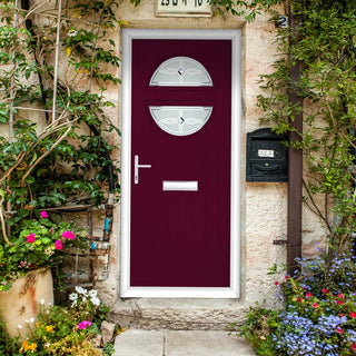 Image: Cottage Style Alfetta 2 Composite Front Door Set with Pusan Glass - Shown in Purple Violet