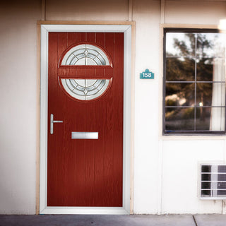 Image: Cottage Style Alfetta 2 Composite Front Door Set with Mirage Glass - Shown in Red