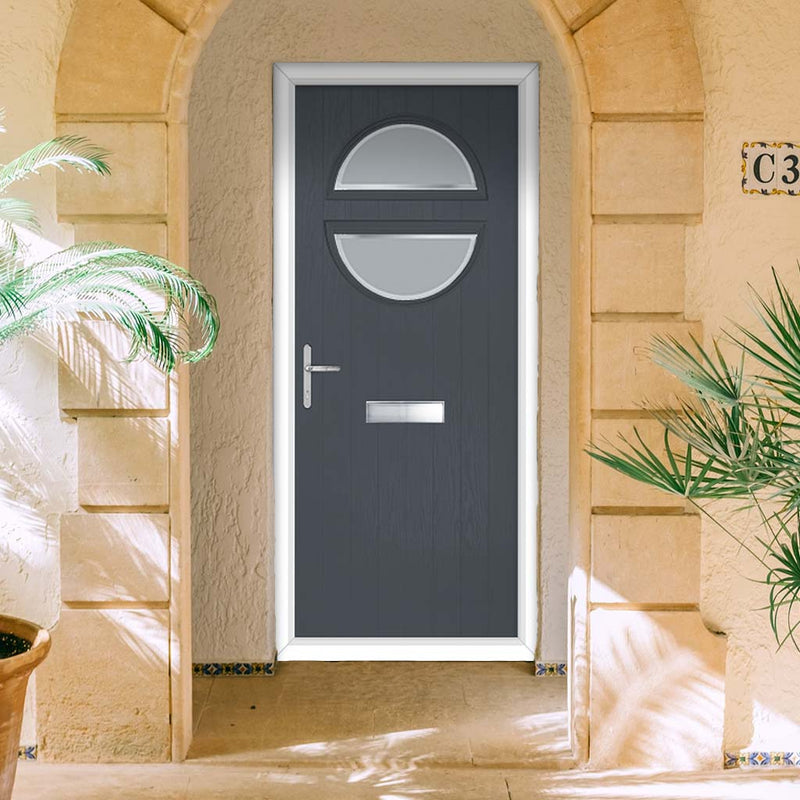 Cottage Style Alfetta 2 Composite Front Door Set with Ice Edge Glass - Shown in Slate Grey