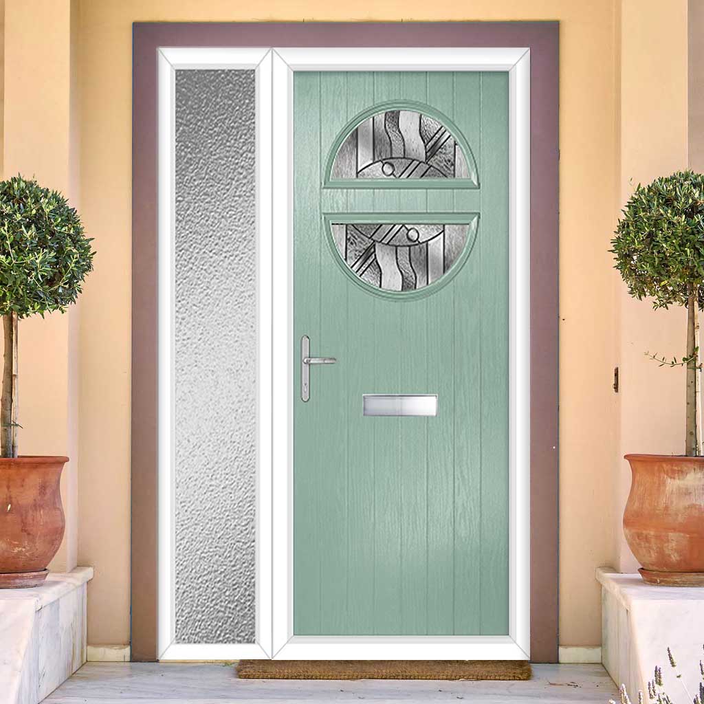 Cottage Style Alfetta 2 Composite Front Door Set with Single Side Screen - Abstract Glass - Shown in Chartwell Green