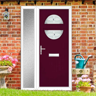 Image: Cottage Style Alfetta 2 Composite Front Door Set with Single Side Screen - Pusan Glass - Shown in Purple Violet