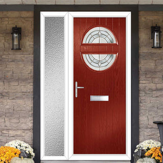 Image: Cottage Style Alfetta 2 Composite Front Door Set with Single Side Screen - Mirage Glass - Shown in Red