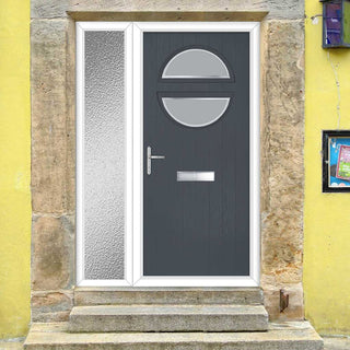 Image: Cottage Style Alfetta 2 Composite Front Door Set with Single Side Screen - Ice Edge Glass - Shown in Slate Grey