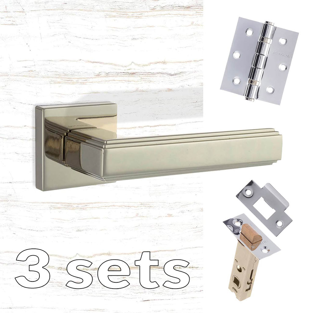 Three Pack Forme Alila Designer Lever on Minimal Square Rose - Polished Nickel