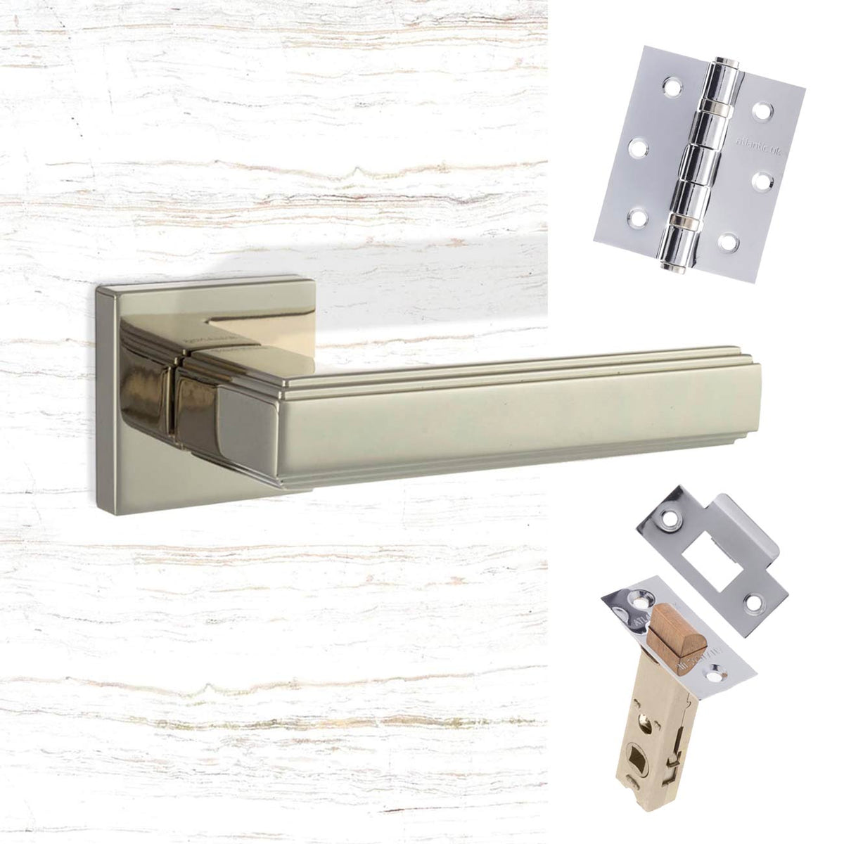 Forme Alila Designer Lever on Minimal Square Rose - Polished Nickel Handle Pack