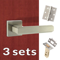 Three Pack Forme Alila Designer Lever on Minimal Square Rose - Satin Nickel