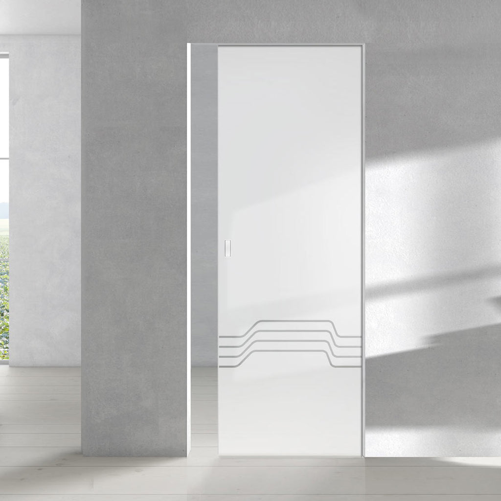 Allanton 8mm Obscure Glass - Clear Printed Design - Single Absolute Pocket Door