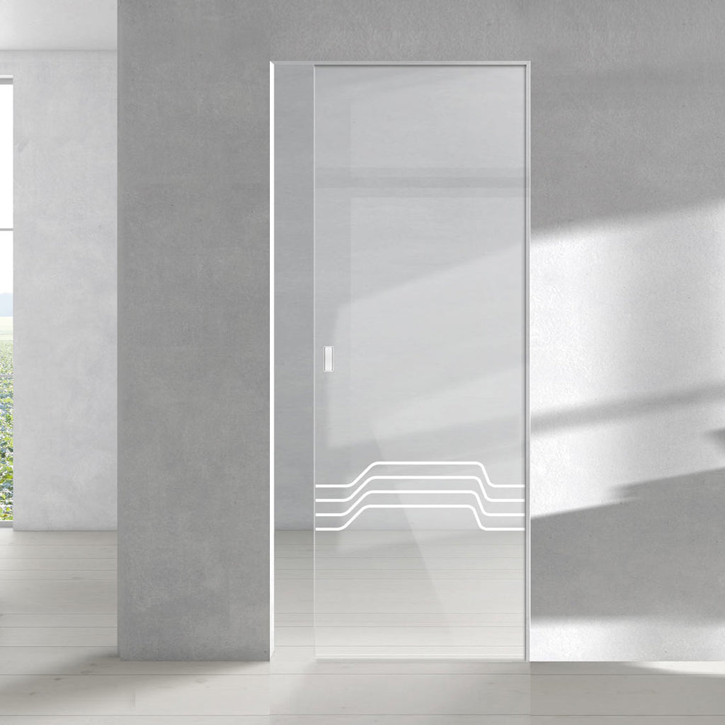 Allanton 8mm Clear Glass - Obscure Printed Design - Single Absolute Pocket Door