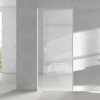 Image: Allanton 8mm Clear Glass - Obscure Printed Design - Single Absolute Pocket Door