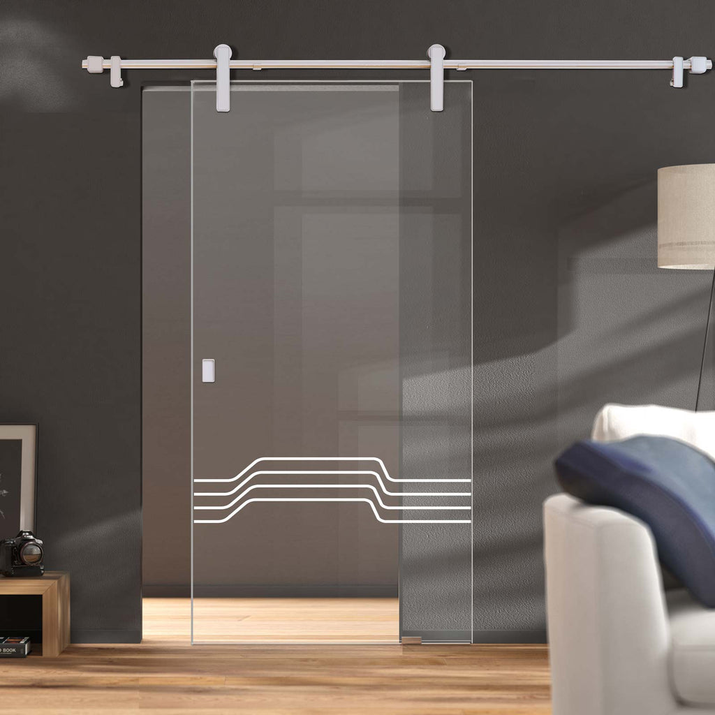 Single Glass Sliding Door - Allanton 8mm Clear Glass - Obscure Printed Design - Planeo 60 Pro Kit