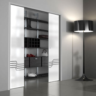 Image: Allanton 8mm Obscure Glass - Clear Printed Design - Double Evokit Pocket Door