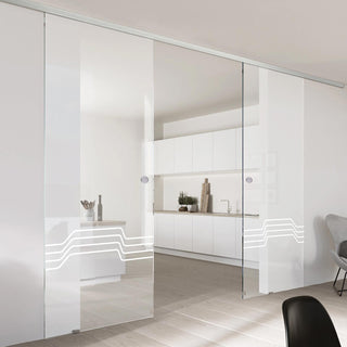 Image: Double Glass Sliding Door - Allanton 8mm Clear Glass - Obscure Printed Design - Planeo 60 Pro Kit