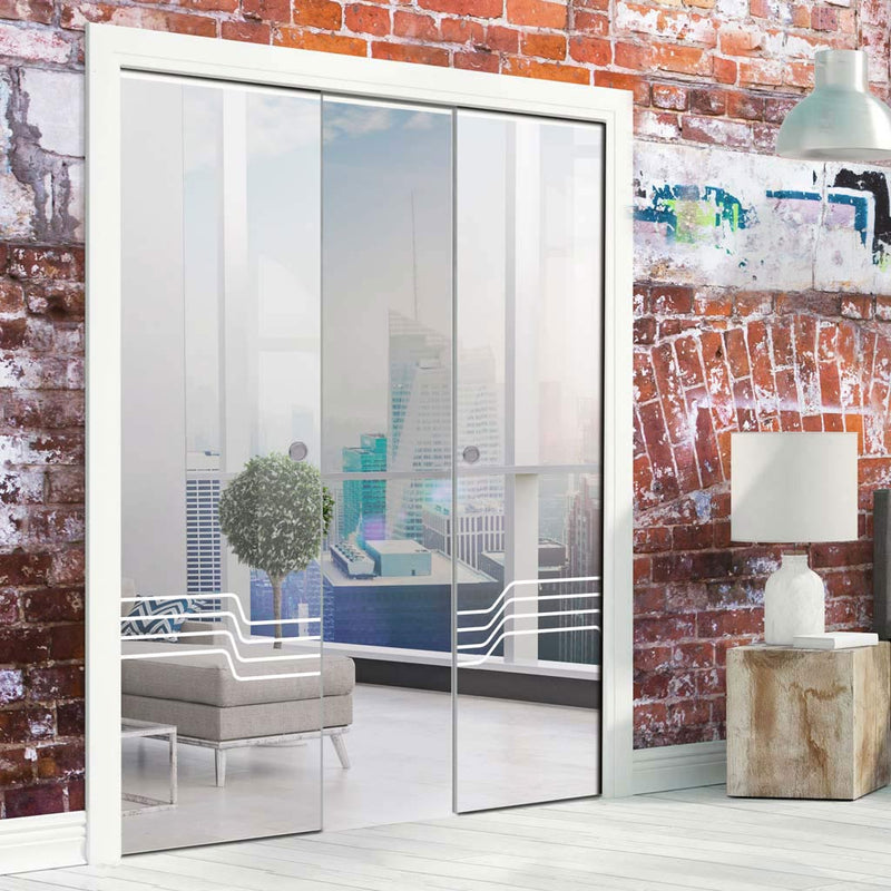 Allanton 8mm Clear Glass - Obscure Printed Design - Double Evokit Pocket Door