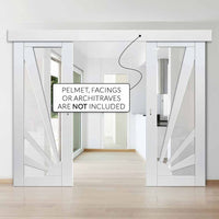 Double Sliding Door & Wall Track - Calypso Aurora White Primed Doors - Clear Glass