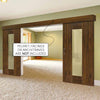 Double Sliding Door & Wall Track - Axis Walnut Shaker Doors - Clear Glass - Prefinished