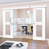 Double Sliding Door & Wall Track - Eccentro White Primed Doors - Clear Glass