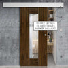 Single Sliding Door & Wall Track - Axis Walnut Shaker Door - Clear Glass - Prefinished