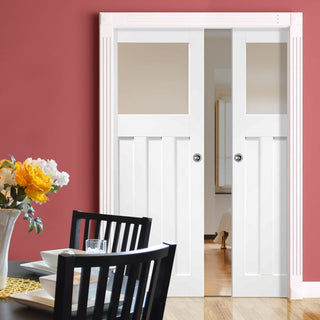 Image: DX 1930's Double Evokit Pocket Doors - Frosted Glass - Primed