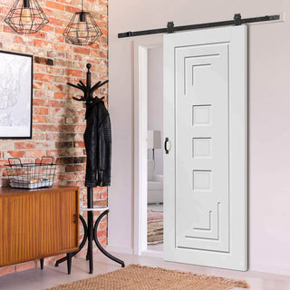 Image: Top Mounted Black Sliding Track & Door - Altino Flush Door - White Primed
