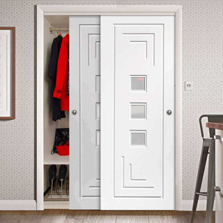 Image: Bespoke Thruslide Altino Glazed 2 Door Wardrobe and Frame Kit - White Primed - White Primed