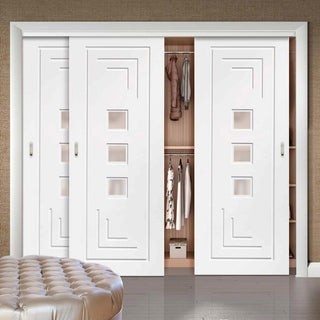 Image: Bespoke Thruslide Altino Glazed 3 Door Wardrobe and Frame Kit - White Primed