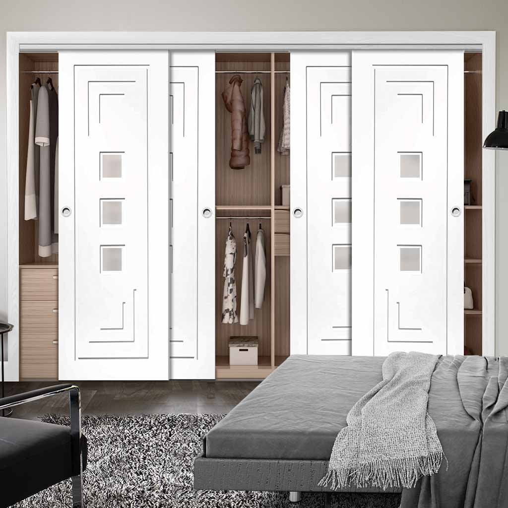 Bespoke Thruslide Altino Glazed 4 Door Wardrobe and Frame Kit - White Primed