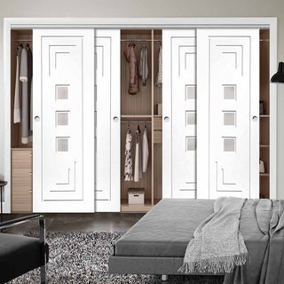 Image: Bespoke Thruslide Altino Glazed 4 Door Wardrobe and Frame Kit - White Primed