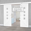 Double Sliding Door & Wall Track - Altino Door - Clear Glass - White Primed