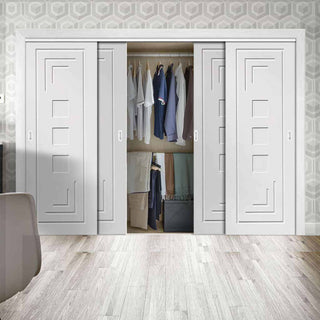 Image: Bespoke Thruslide Altino Flush 4 Door Wardrobe and Frame Kit - White Primed