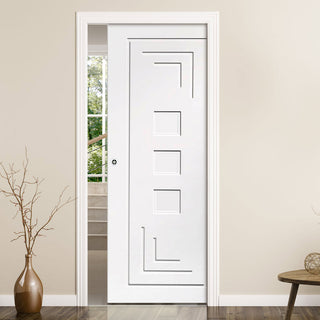 Image: Bespoke Altino Flush Single Pocket Door - White Primed
