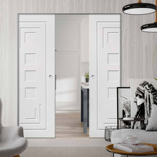 Image: Bespoke Altino Flush Double Frameless Pocket Door - White Primed
